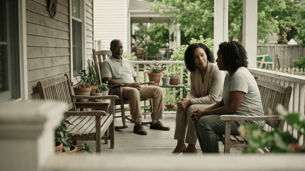 Hospice social worker supporting family members during end of life care at home