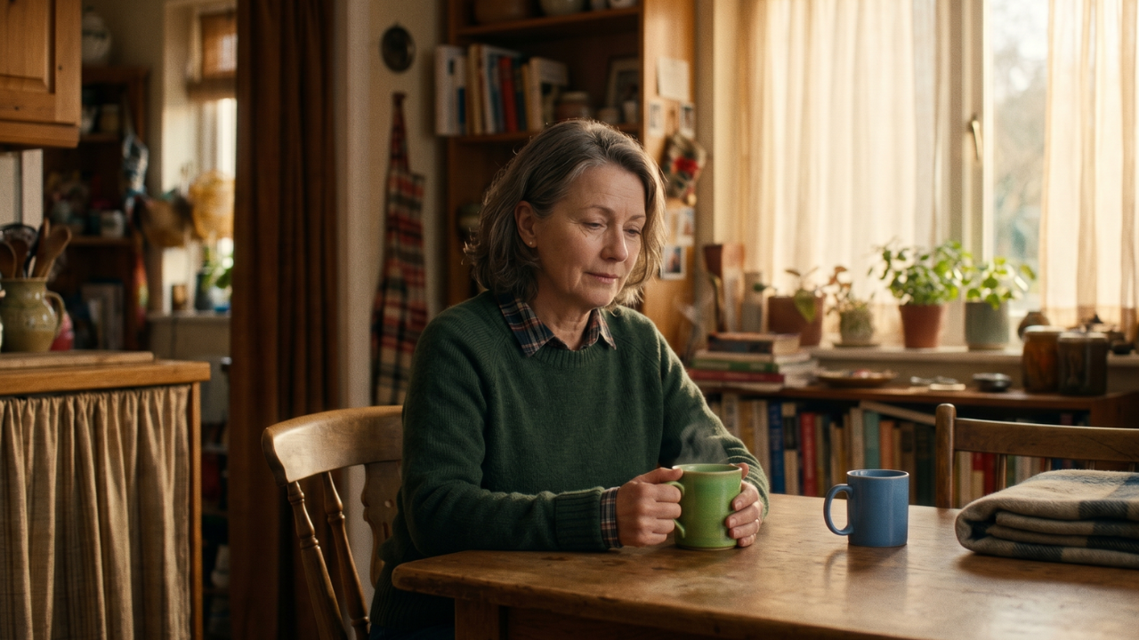 Family caregiver sitting quietly at home taking a moment of rest while their loved one receives hospice respite care