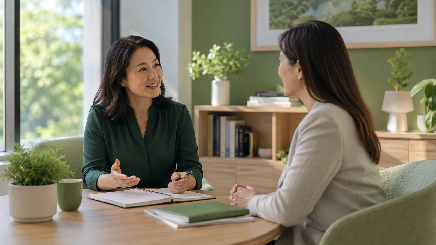 Hospice liaison speaking with a care professional, representing hospice liaison jobs and a career connecting patients to care