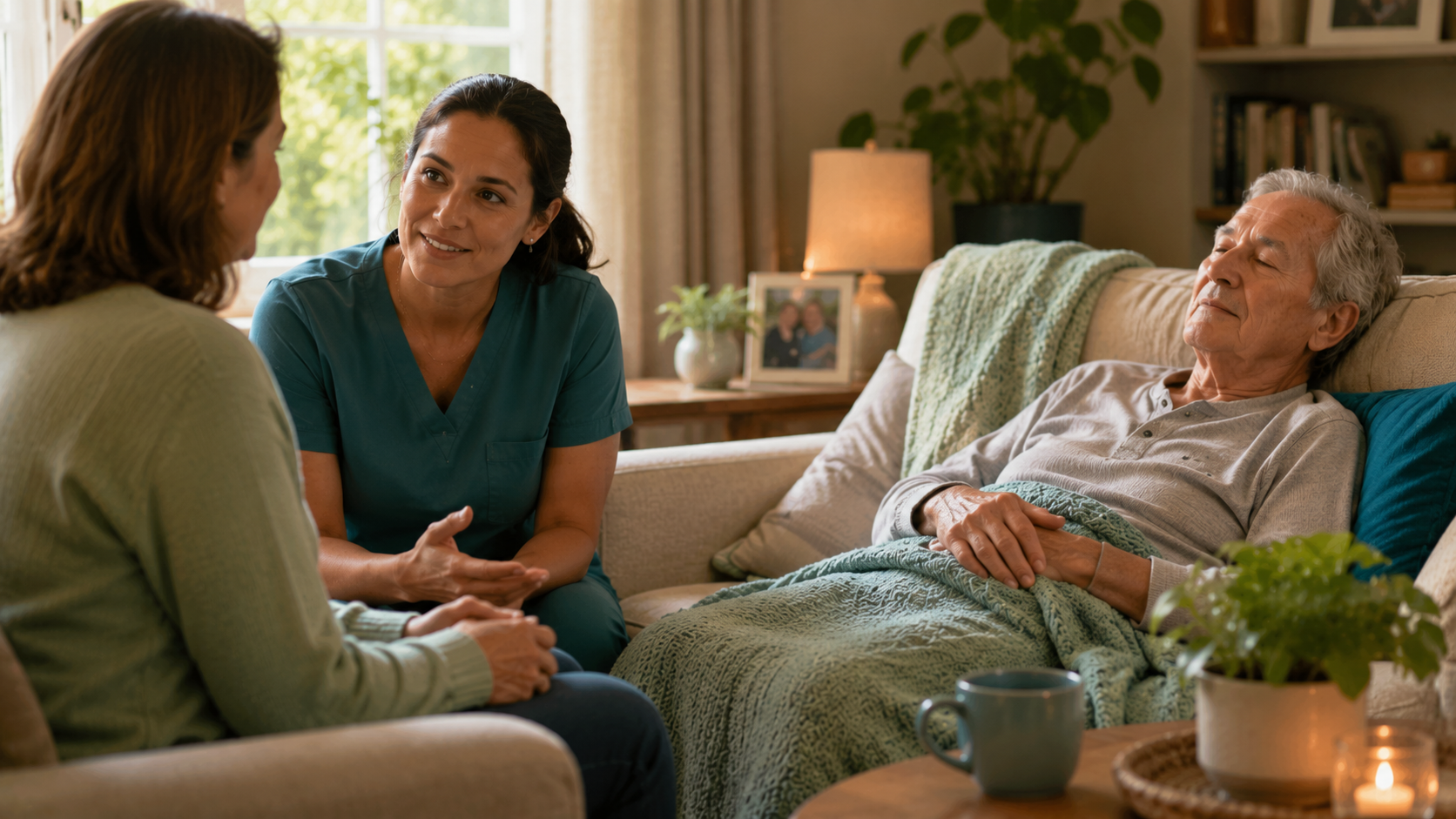 Hospice team member supporting a loved one at home, representing signs that hospice care is helping with comfort and support